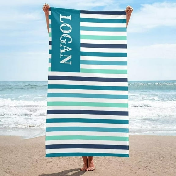 AISENIN Custom Beach Towels Personalized Beach Towel with Name Custom Travel Beach Pool and Bath Towels for Kids Adults Boys Girls Stripe Pattern Design Beach Towel
