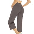 thumbnail image 3 of Capri Pants for Women Wide Leg High Waist Yoga Sweatpants with Pockets Causal Loose Pull On Lounge Pants Khaki S, 3 of 6