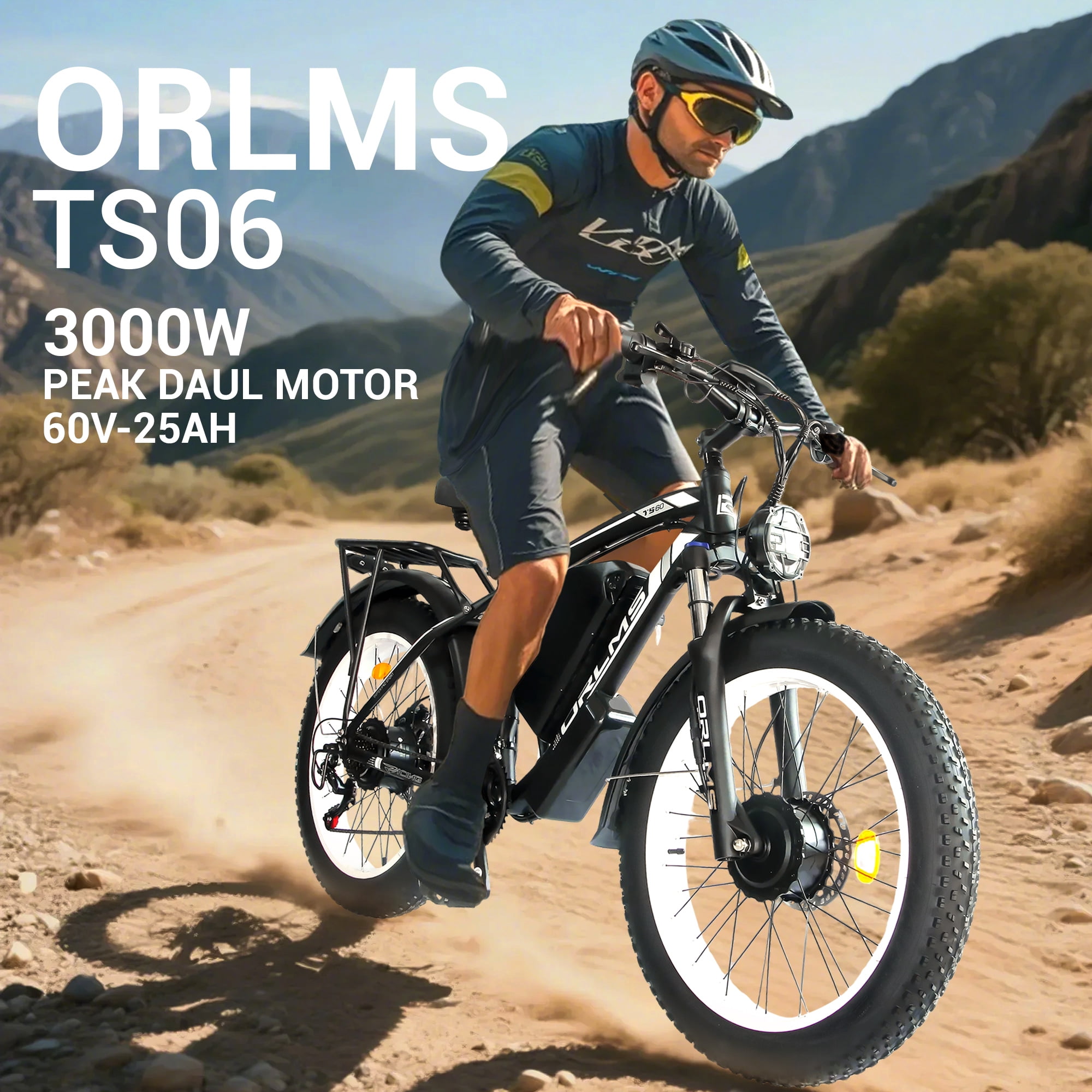 SMLRO TS60 Electric Bike – 2000W Dual Motors, 60V 25Ah, 26" Fat Tires, Hydraulic Disc Brakes, Full Suspension, 45MPH Max Speed