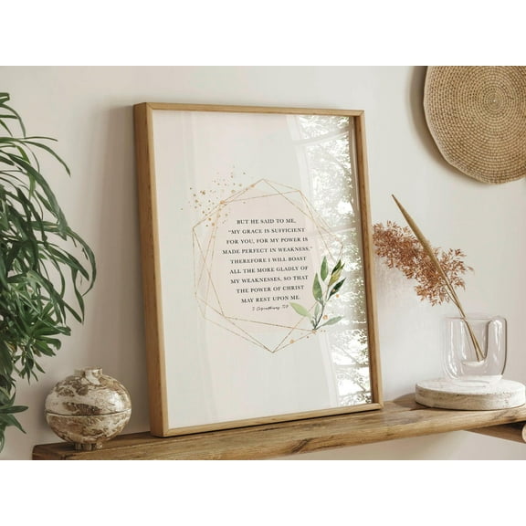 Bible Verse Wall Art Of 2 Corinthians 12:9, My Grace Is Sufficient For You, Christian Home Decor Art, Scripture Print Wall Art, Modern Wall Decor, 8x12 UNFRAMED