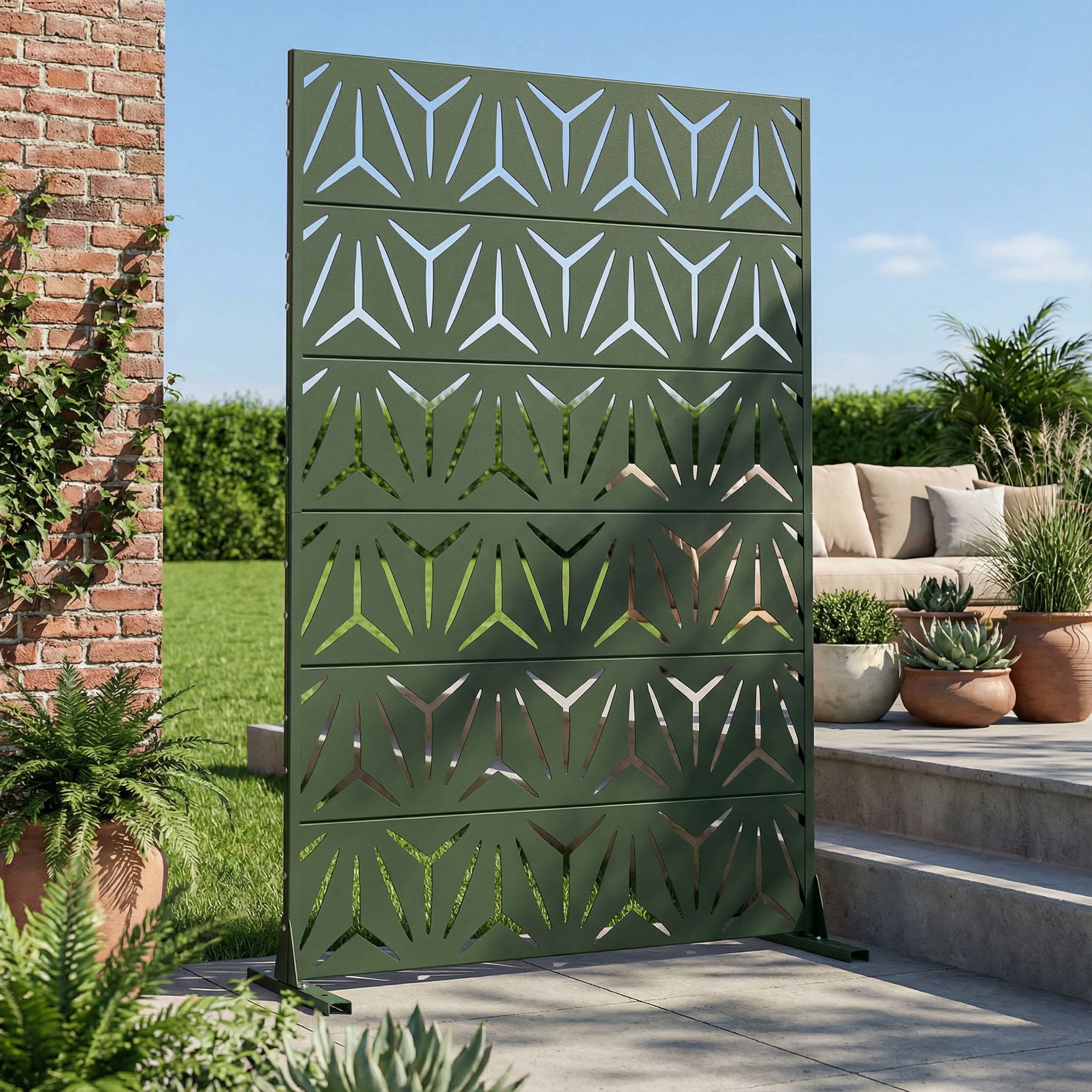 MAYEERTY 6 Panels Metal Outdoor Privacy Screen Garden Divider Patio Backyard Decorative Privacy Fence Panel, 72×47.2×15.7in