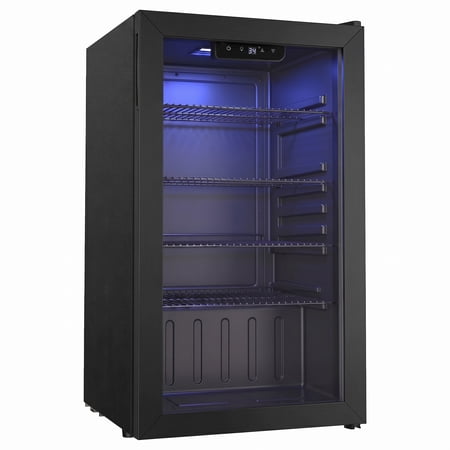 Simzlife 130 Can Beverage Refrigerator with Glass Door for Home, 17.3 in D, 31.3 in H, Black