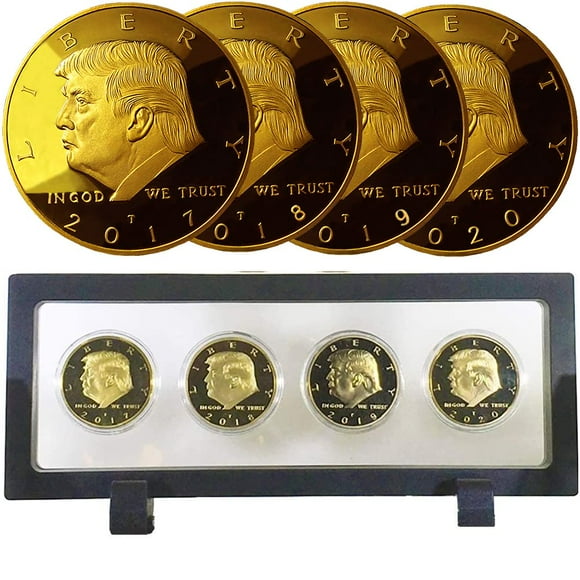 Donald Trump 1st Term 4 Year Coin Set, Collector’s Edition, Gold Plated Replica Coins 2017, 18, 19, 20, Rectangle Display Case, Cert. of Auth. (1st Term Rect. Blk.)
