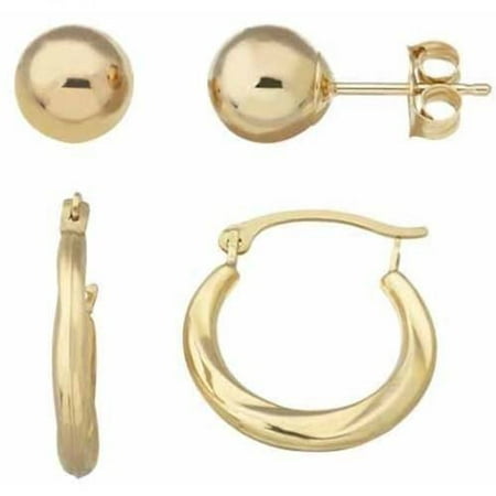 Simply Gold 10kt Yellow Gold 6mm Ball Stud And Round Swirl Hoop Earrings Set
