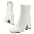 thumbnail image 2 of Pennysue Women's Square Toe Mid Calf Boots White Chunky Block Heel Ankle Booties Side Zipper Size 8M, 2 of 6