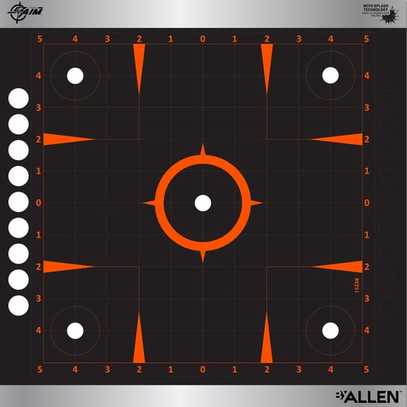 Ez Aim Adhesive Splash Reactive Paper Shooting Targets, Accuracy Grid, 12"W X 12"H, 4-Pack, Black/Orange