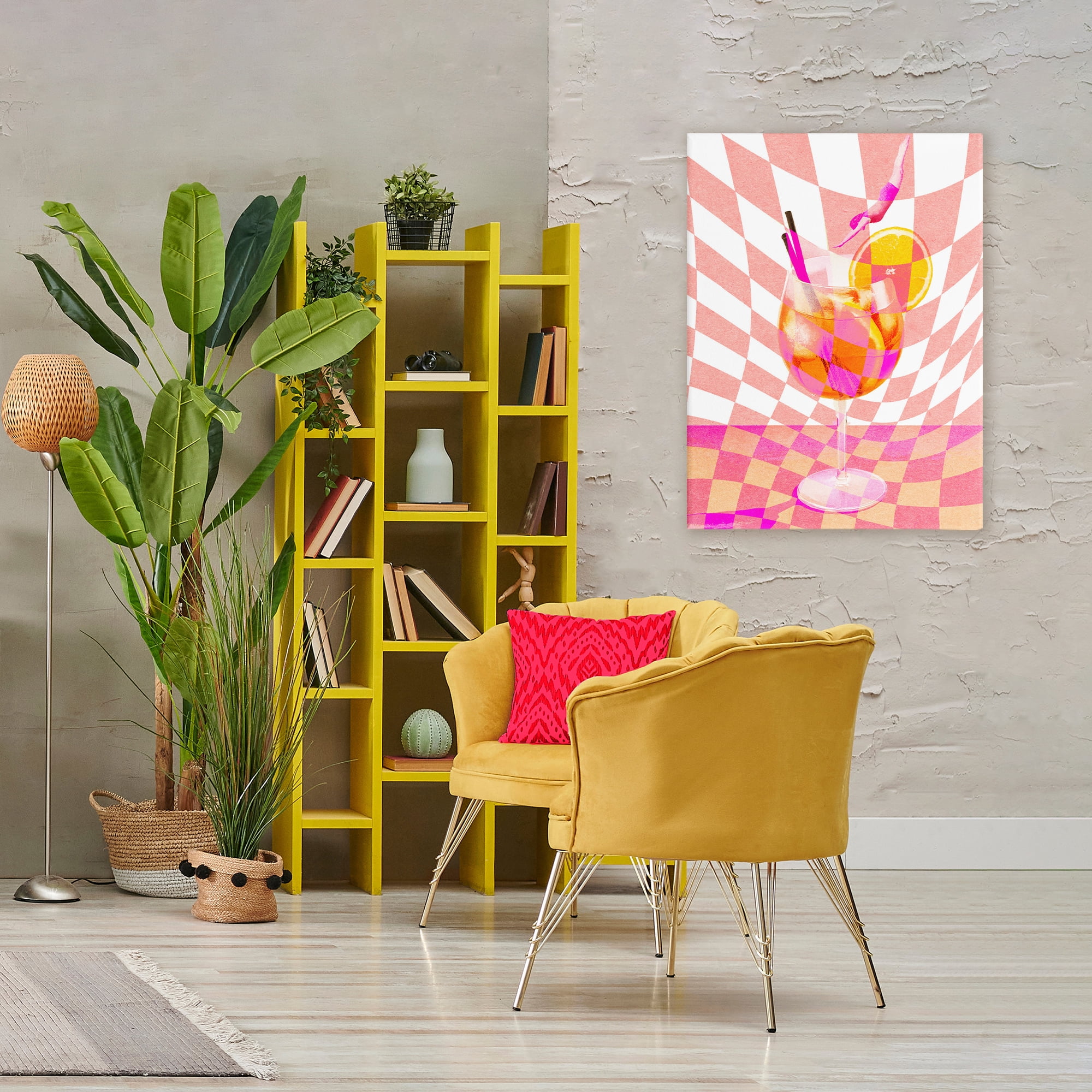 Retro Checkered Summer Cocktail Canvas Wall Art, design by Lil' Rue