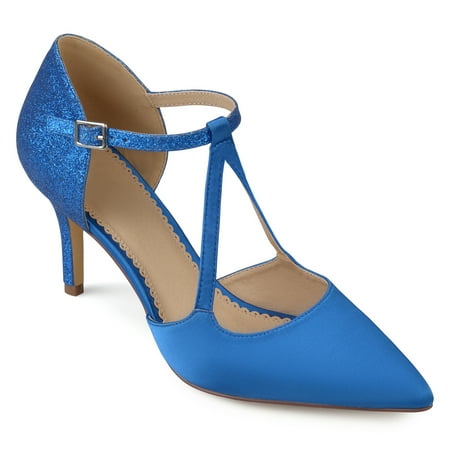 - Womens Faux Leather Satin Glitter Pointed Toe V-strap Heels