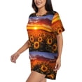 thumbnail image 2 of Fuzoiu Sunset Golden Sunflower Field Print Women's Short-Sleeved Pajama Set,Lounge Sleepwear Set,Womens Pajama Sets 2 Piece,Button-Up Top and Shorts with Pockets-XX-Large, 2 of 7