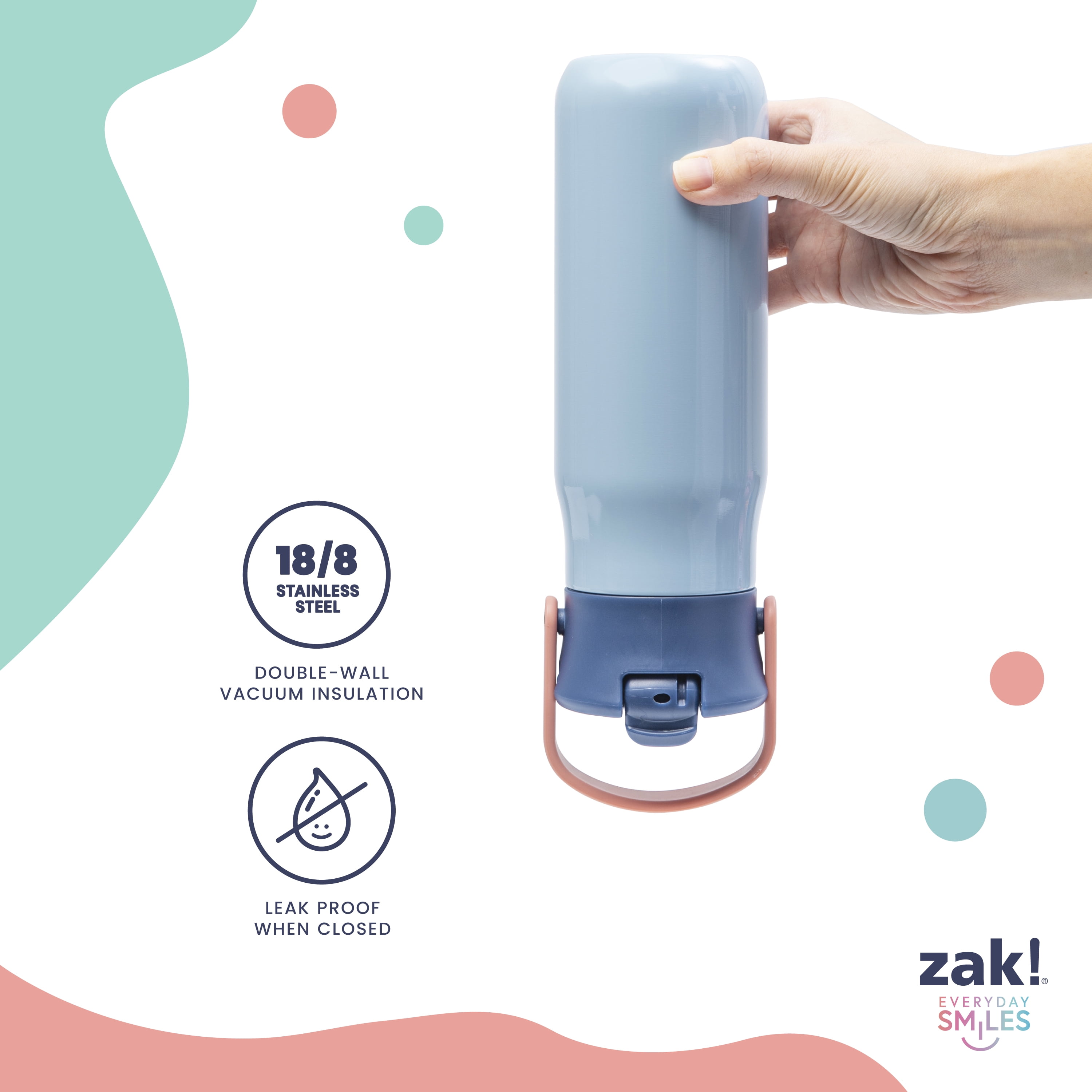 Zak Designs 20oz Harmony Barbie Water Bottle for Travel or At Home, Stainless Steel is Leak-Proof When Closed and Vacuum Insulated with Straw Lid and Carry Handle (Pink)