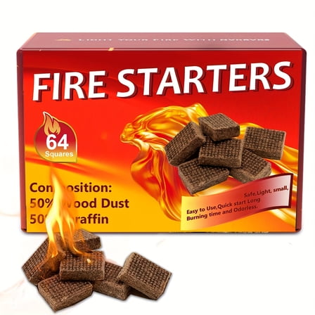 Fire Starter Squares 32/64/128 - Fire Starters for Fireplace,Chimney,BBQ Grill,Camping Fire,Wood Stove - Water Resistant and Safe Odourless - Camping Accessories