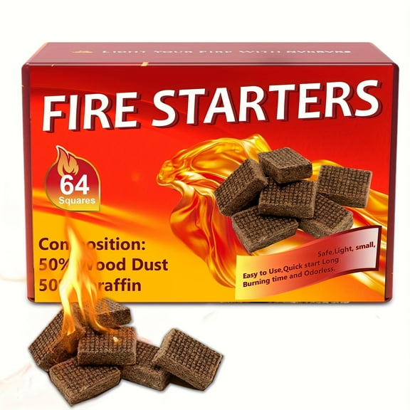 Fire Starter Squares 32/64/128 - Fire Starters for Fireplace,Chimney,BBQ Grill,Camping Fire,Wood Stove - Water Resistant and Safe Odourless - Camping Accessories