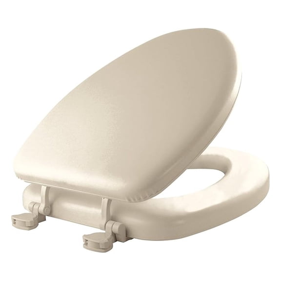 113EC 006 Soft Toilet Seat Easily Removes, ELONGATED, Padded with Wood , Bone