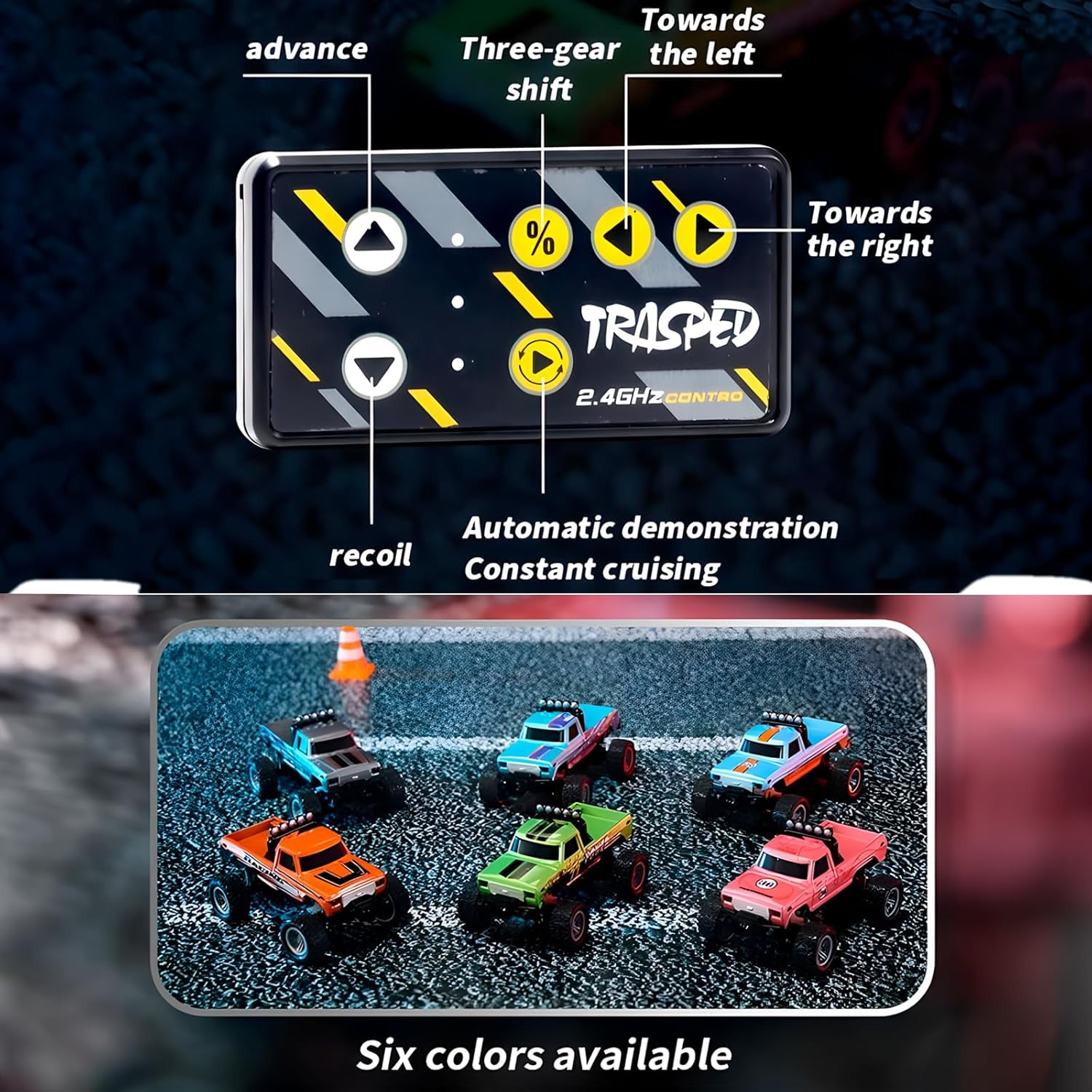 1:64 Mini RC Monster Truck with LED Lights | 2.4GHz Off-Road Remote Control Car | 3 Speed Adjustable, USB Rechargeable Alloy RC Truck for Kids & Adults Indoor/Outdoor Racing (Orange Blue)