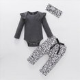 thumbnail image 2 of NOLDARES Baby Girl Newborn Clothes Ruffle Romper Bodysuit Flare Pants Headband Set 3Pcs Fall Winter Infant Outfits,Grey,0-3 M, 2 of 5