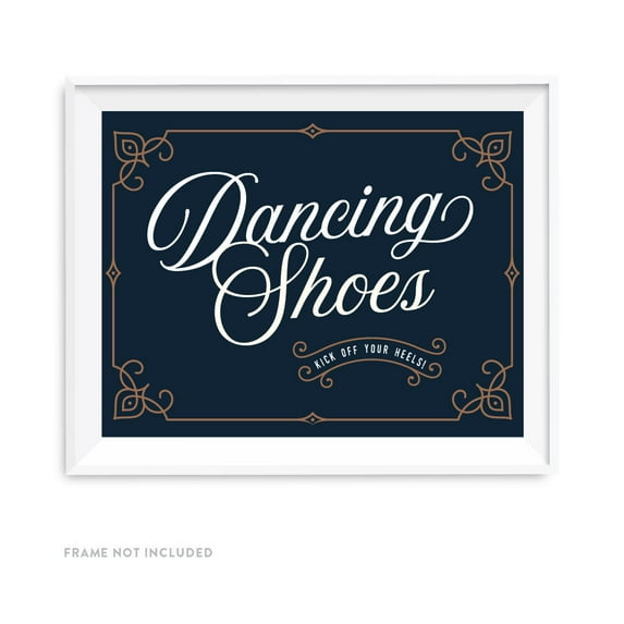 Navy Blue Art Deco Vintage Party Signs, Dancing Shoes - Kick Off Your Heels!, 8.5x11-inch
