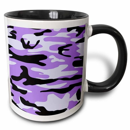 

3dRose Purple camo print - girly army uniform camouflage pattern - girls military soldier blend texture - Two Tone Black Mug 11-ounce