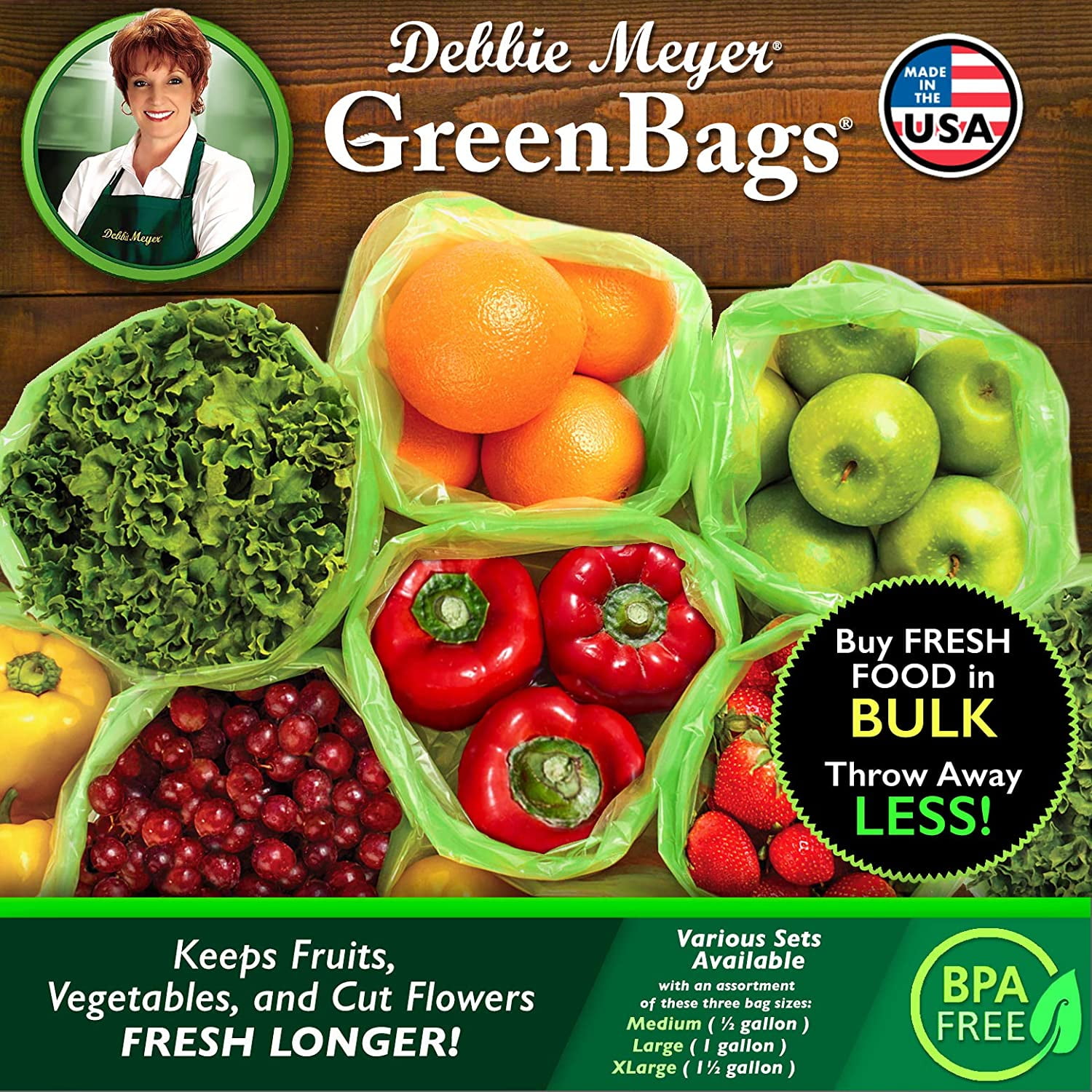 Debbie Meyer GreenBags, Keeps Fruits, Vegetables, and Cut Flowers, Fresh Longer, Reusable Storage Bag, 20-Pack