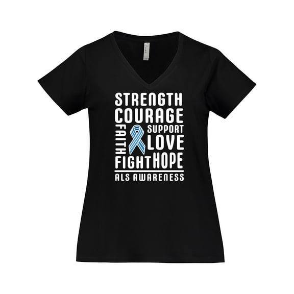 Inktastic ALS Awareness Strength Courage Support Women's Plus Size V-Neck T-Shirt