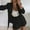 Black, variant on Idoravan Women Sets Clothing Womens Fashion Solid Color Long Sleeve Turndown Collar Coat Casual Short Pants Belt Three Piece Set