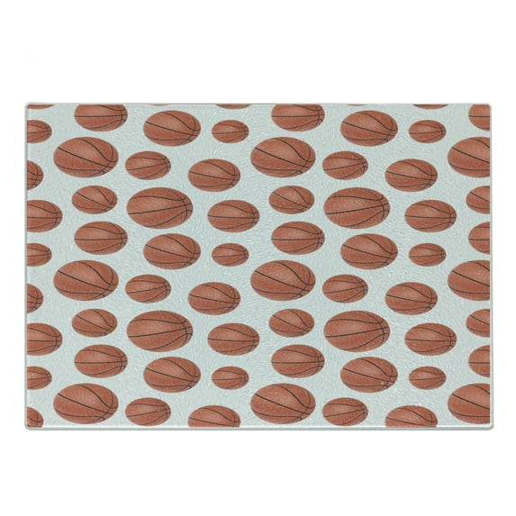 Basketball Cutting Board, Realistic Style Balls Pattern on White Classical Sports Themed, Decorative Tempered Glass Cutting and Serving Board, Small Size, Pale Cinnamon White, by Ambesonne