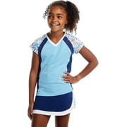 STC Girls Tennis Dresses and Golf Outfit Blue Floral Sleeveless Sports Skirts with Shorts and Built in Pockets for Athletic Youth and Kids - Size Small/6