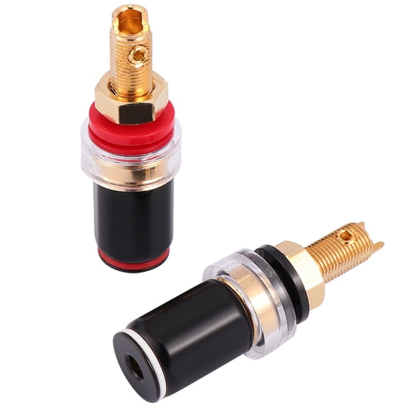 Binding post 2PCS Solding Free Audio Connectors Copper Banana Plug Binding Post Terminal Connector for Speaker Home Theater (Black Red)