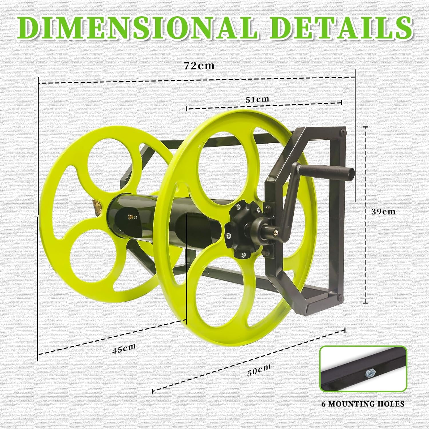 Garden Hose Reel Heavy Duty ，for 5/8" Hose Reel with Crank Handle Retractable, Wall/Floor Mount Metal Hose Reel, Holds up to 300-Feet.（Hose not included）