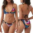 thumbnail image 3 of KLL Starry Sky Colorful Donut Print Bikini Set for Women,String Two Piece Halter Top Triangle Bikini Set with Tie Side Bottom Sexy Swimsuit Bathing Suits, 3 of 6