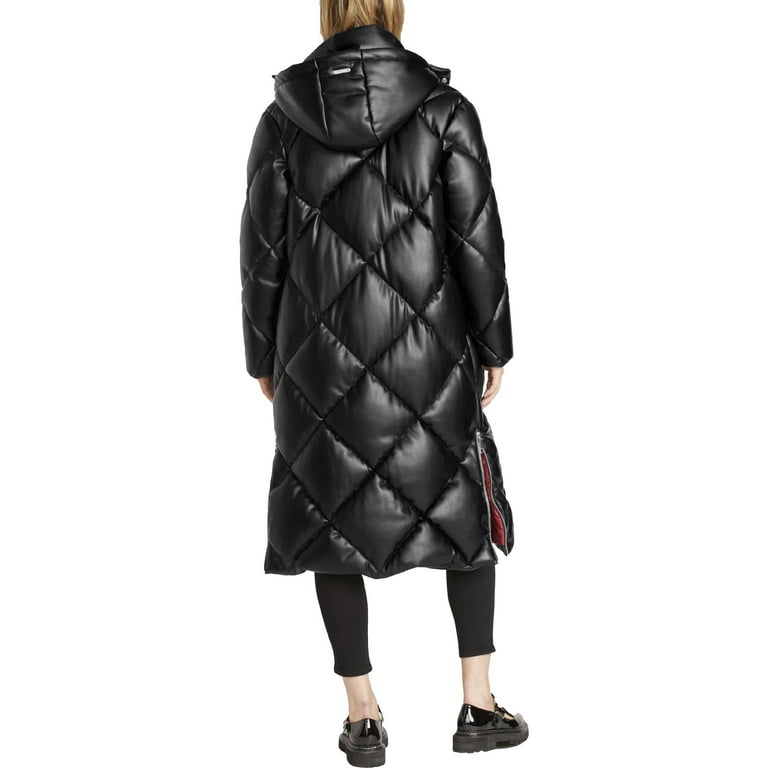 Rebecca Minkoff Women s Vegan Leather Diamond Quilted Mid Length Puffer Coat Walmart
