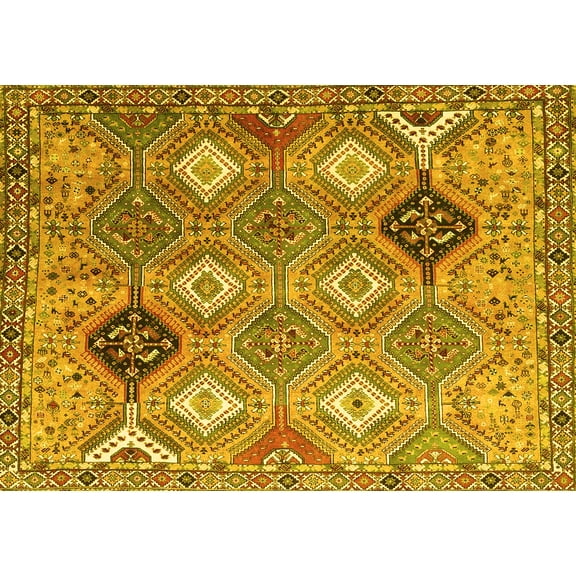 Ahgly Company Machine Washable Indoor Rectangle Persian Yellow Traditional Area Rugs, 5' x 7'
