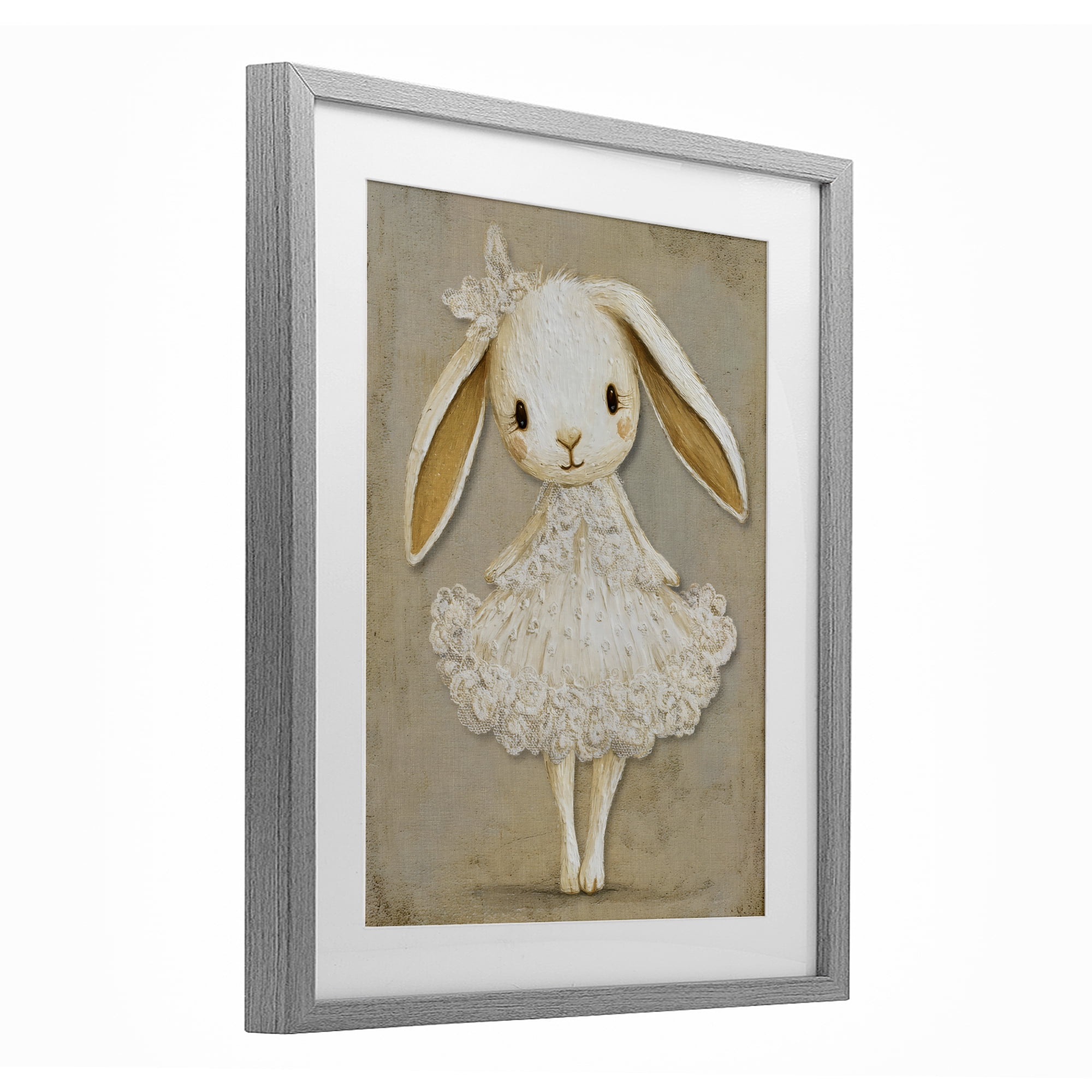 Stupell Industries Ballerina Bunny in Lace Dress Gray Framed Print Under Glass, design by Ink Drop Loft