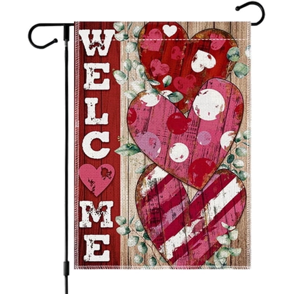 Sinkoo Happy Valentines Garden Flag, Love Heart Double Sided Flag for Anniversary Wedding Spring Holiday Small Garden Flags For Outdoor Yard Lawn 12x18 Inch