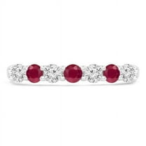 Majesty Diamonds MDR220051-6 0.67 CTW Round Red Ruby 7-Stone Alternating Semi-Eternity Anniversary Wedding Band Ring in 14K White Gold - Size 6