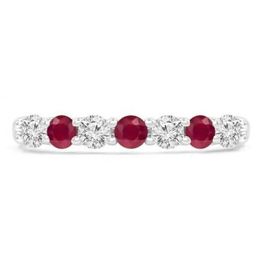 Majesty Diamonds MDR220051-6 0.67 CTW Round Red Ruby 7-Stone Alternating Semi-Eternity Anniversary Wedding Band Ring in 14K White Gold - Size 6