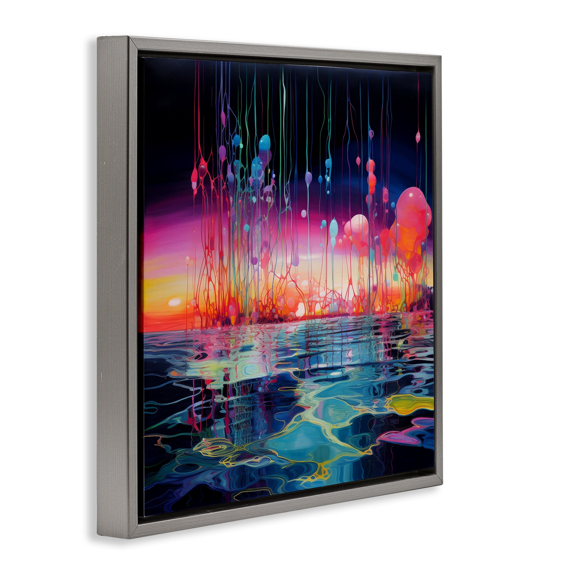 Stupell Industries Abstract Coastal Landscape Abstract Painting Gray Floater Framed Canvas Art Print Wall Art, 25 x 25