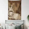 thumbnail image 4 of Coffee Tapestry, Grunge Style Illustration of a Cup and Some Beans Graphical Artwork, Wall Hanging for Bedroom Living Room Dorm Decor, 60W X 80L Inches, Dark Cocoa Sepia and Beige, by Ambesonne, 4 of 5