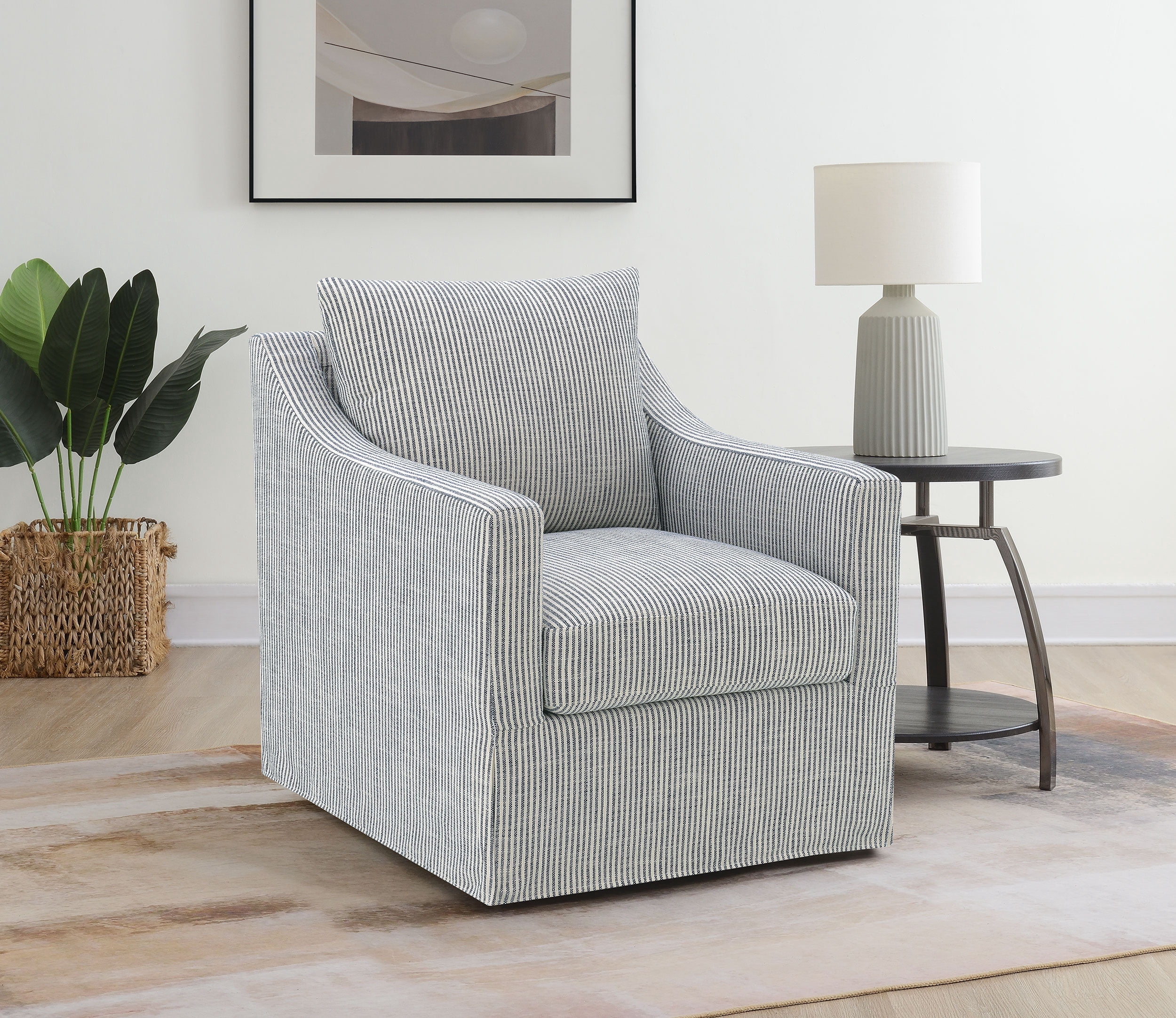 Winter Fabric Upholstered Sloped Arm Accent Swivel Chair Gray