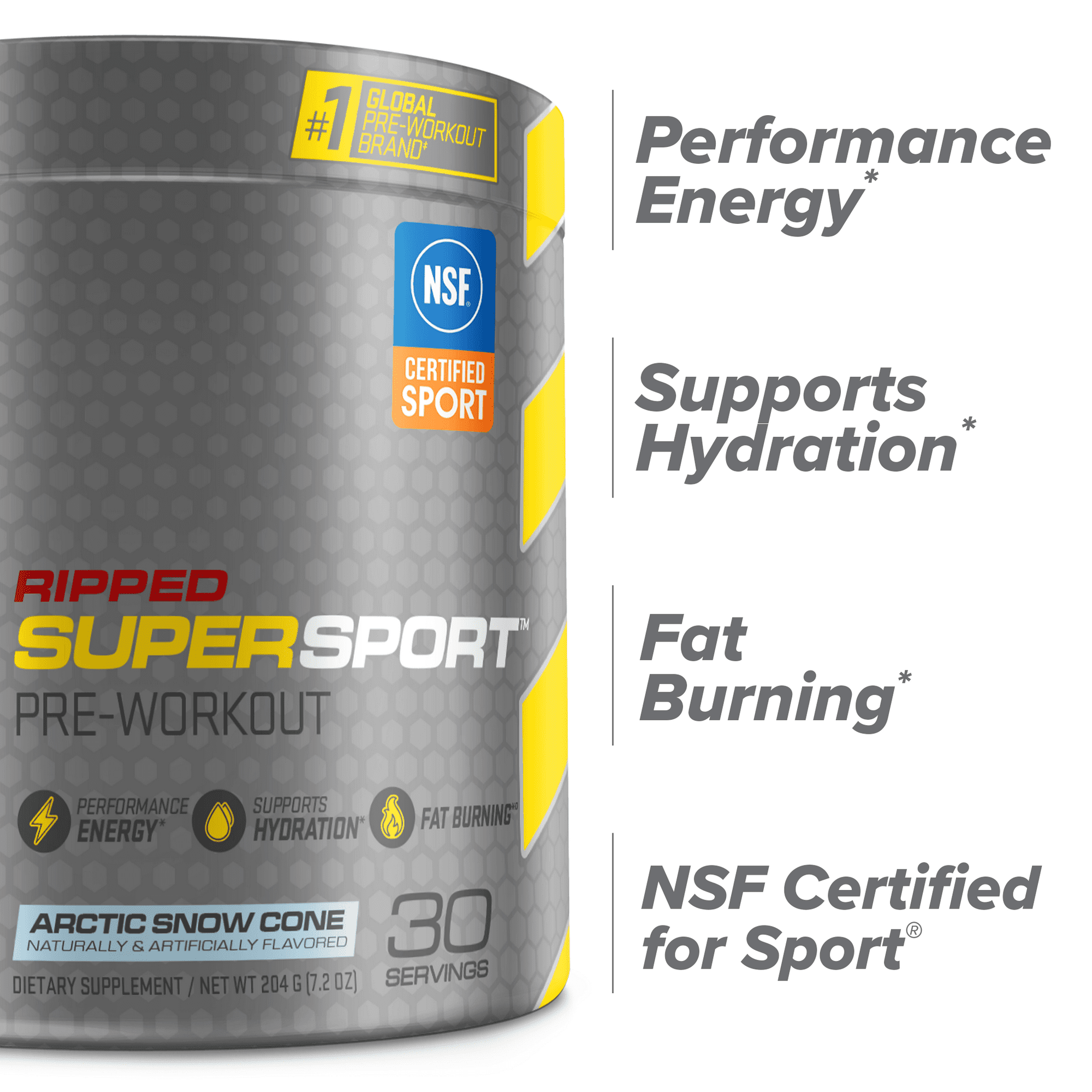 C4 Ripped Super Sport قبل التمرين، مخروط الثلج القطبي (Arctic Snow Noe)، طاقة، ترطيب، حرق دهون، 30 حصة