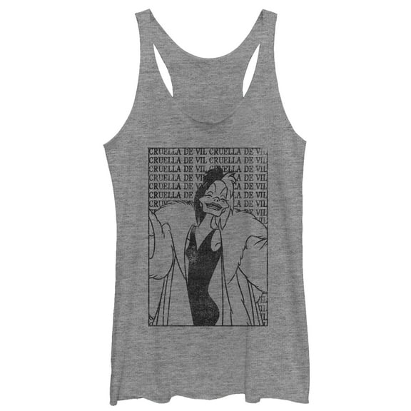 Women's One Hundred and One Dalmatians Cruella Text  Racerback Tank Top Gray Heather 2X Large