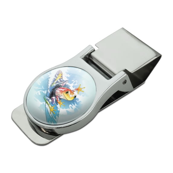 Surfing Surf Rainforest Tree Frog Tropical Satin Chrome Plated Metal Money Clip