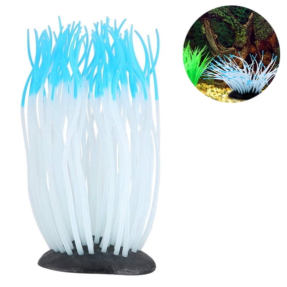 Artificial Luminous Sea Anemone, Simulation Silicone Coral Plants Ornament Glowing Sea Anemone with Suction Cup for Aquarium Fish Decoration