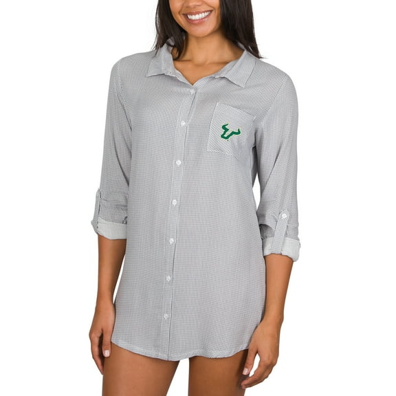 Women's College Concepts Gray South Florida Bulls Full-Button Long Sleeve Melody Nightshirt