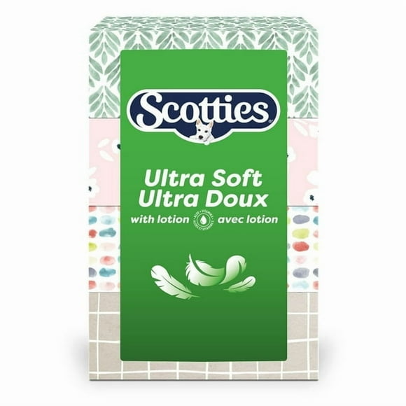 Scotties Ultra Doux avec Lotion, Mouchoirs 3 Épaisseurs Infusés d'Aloès et de Vitamine E, Hypoallergéniques et Testés par des Dermatologues, 4 Boîtes, 104 Mouchoirs par Boîte, Mouchoirs Faciaux Scotties Ultra Doux avec Lotion 3 Épaisseurs