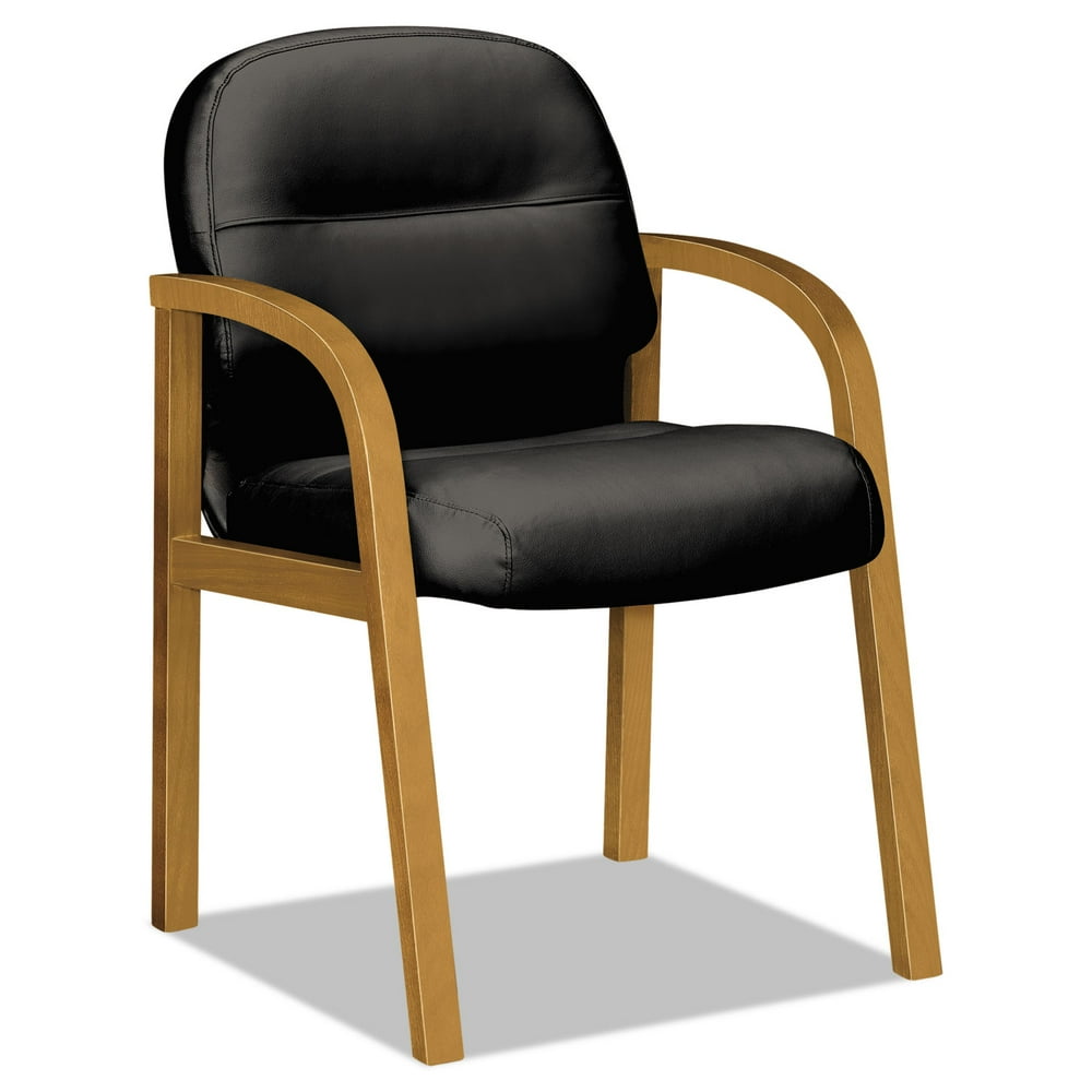 HON 2190 PillowSoft Wood Series Guest Arm Reception Waiting Room Chair, Harvest/Black Leather
