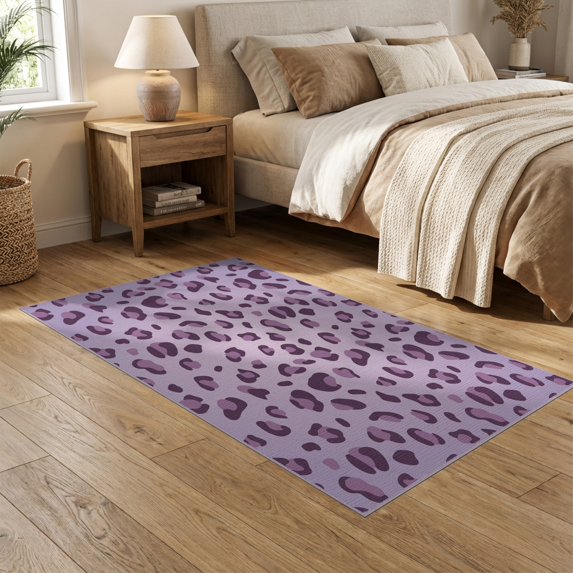 ODIKA Fluffy Shape Purple Motif Abstract Spotted Tonal Lilac Pink Furry Non-Slip Low Profile for Guest Room, Lounge, Apartment