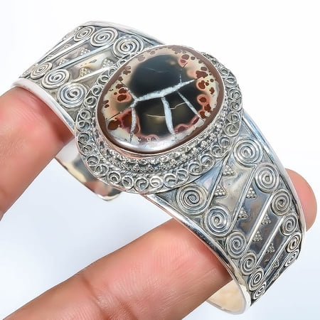 Septerian Gronatites Gemstone 925 Silver Plated Bali Cuff Adst. T16 A350, Valentine's Day Gift, Birthday Gift, Beautiful Jewelry For Woman & Girls