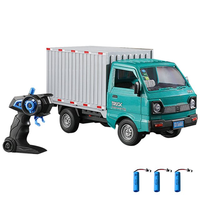 1/16 Scale 2.4GHz Remote Control City Transport Truck with 3 Batteries - Green RC Cargo Vehicle Featuring Multi-Directional Movement, Colorful LED Lights, Tail Spray Function, Manual Door Opening &