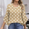 thumbnail image 2 of CHGBMOK Women Polka Dots V Neck T Shirt Puff Sleeve 3/4 Sleeve Blouse Casual Loose Tunic Pullover Shirts, 2 of 7