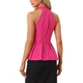 thumbnail image 3 of INSPIRE CHIC Women's Sleeveless Summer Beach Pleated Halter Neck Peplum Blouse Tops S Hot Pink, 3 of 5